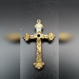 Antique catholic cathedral crucifix cross necklace pendant ornate. P105